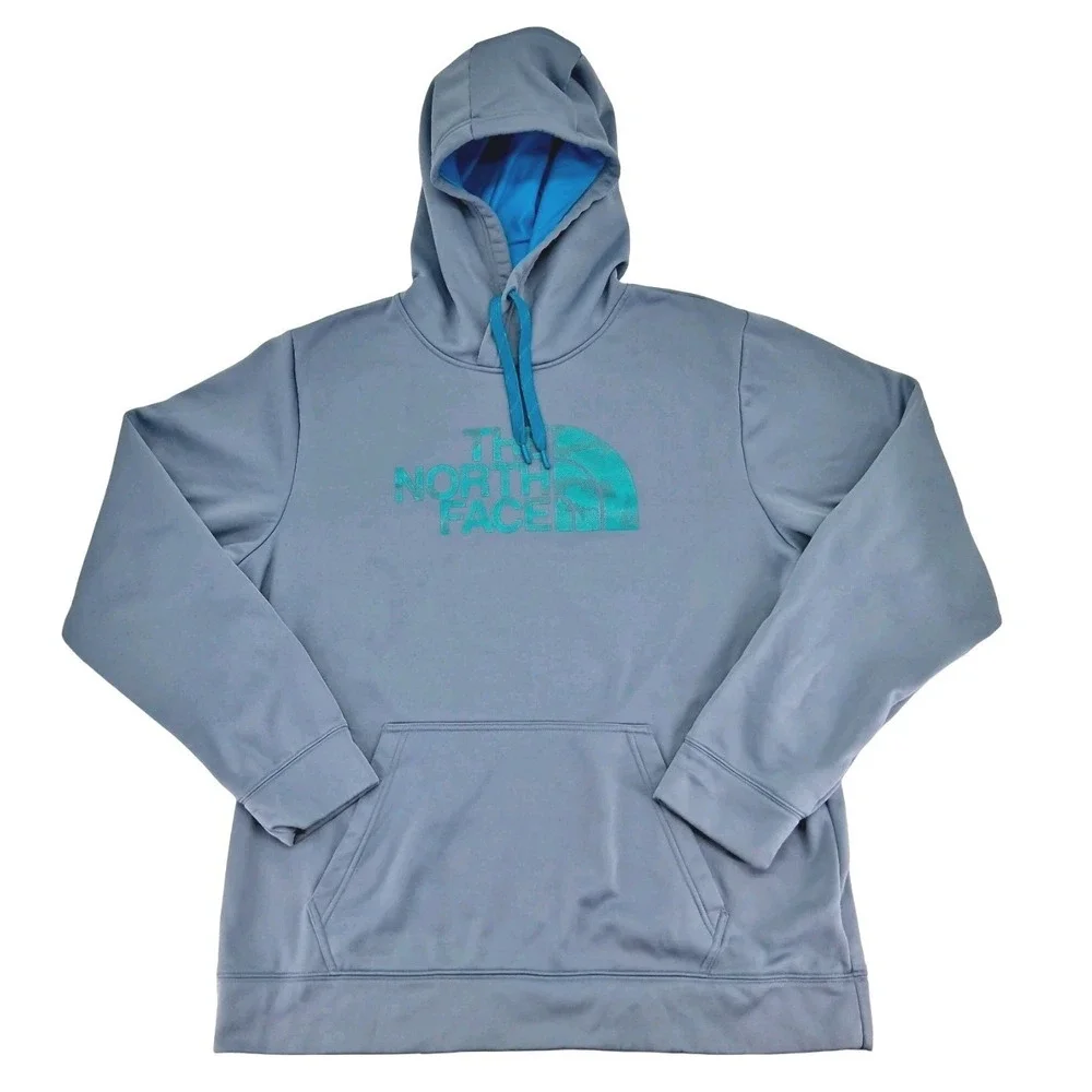 The North Face Hoodie Mens Extra Large Blue Fleece Pullover Logo Kangaroo Pocket